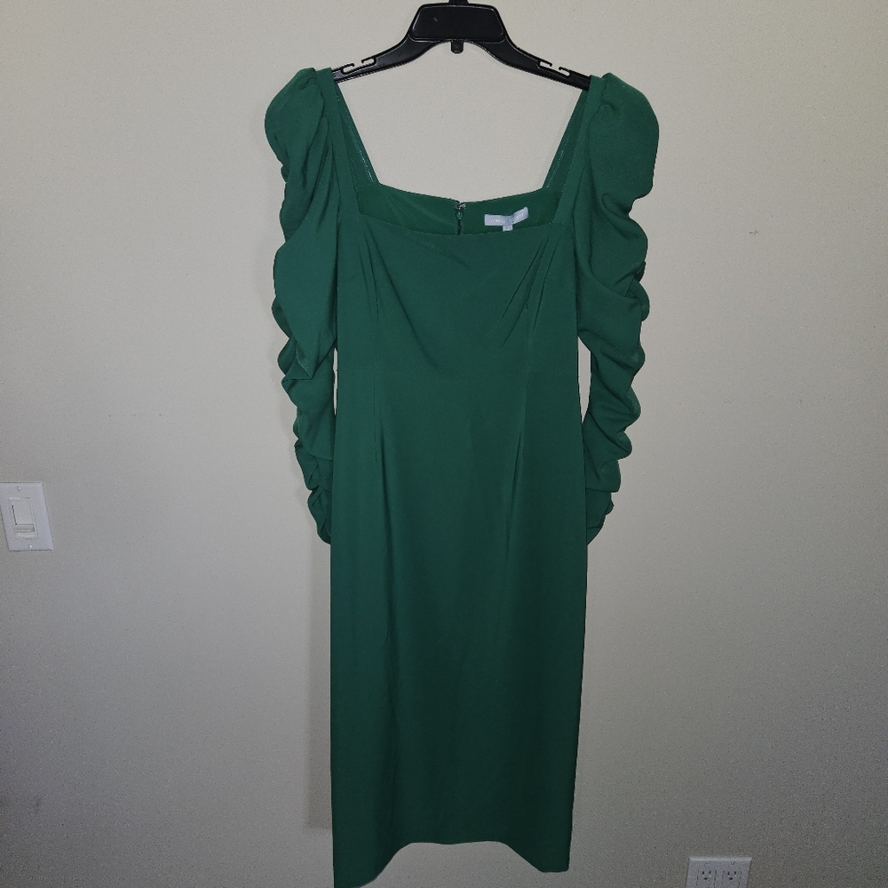 NWT Antonio Melani‎ Elena Crepe Square Neck Midi Dress: Pine Green: Size- 12